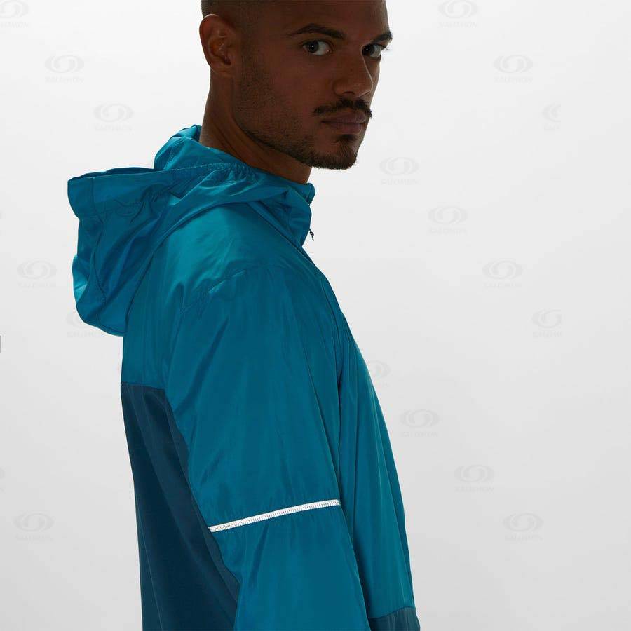 Blue Men's Salomon AGILE WIND Windbreaker | USA-S1170