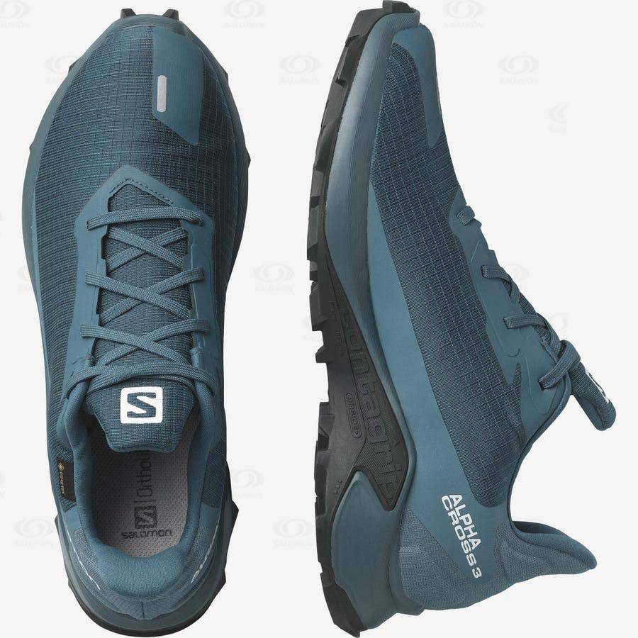 Blue Men's Salomon ALPHACROSS 3 GORE-TEX Waterproof Shoes | USA-W3910