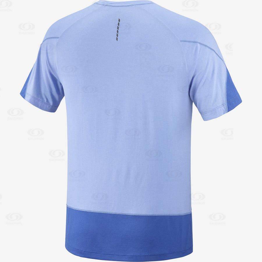 Blue Men's Salomon CROSS RUN GRAPHIC T Shirts | USA-N2317