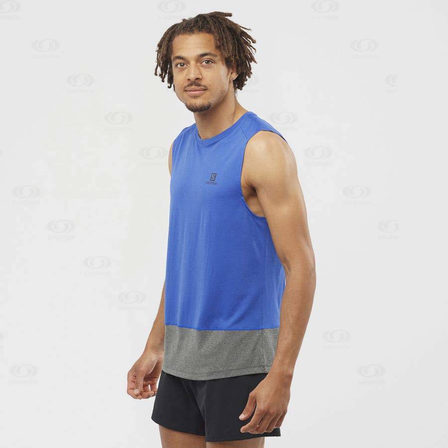 Blue Men's Salomon CROSS RUN T Shirts | USA-N1008