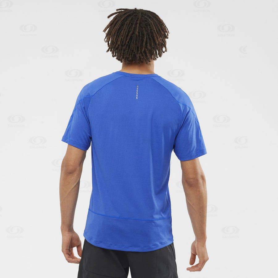 Blue Men's Salomon CROSS RUN T Shirts | USA-O2162