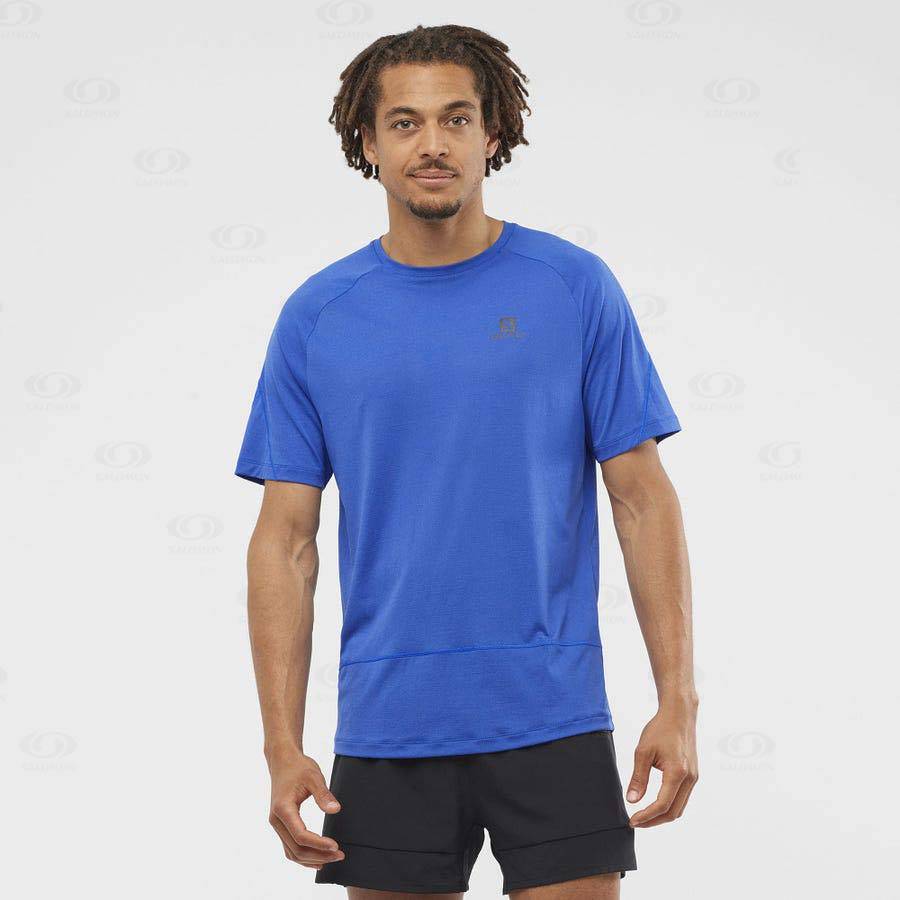 Blue Men's Salomon CROSS RUN T Shirts | USA-O2162