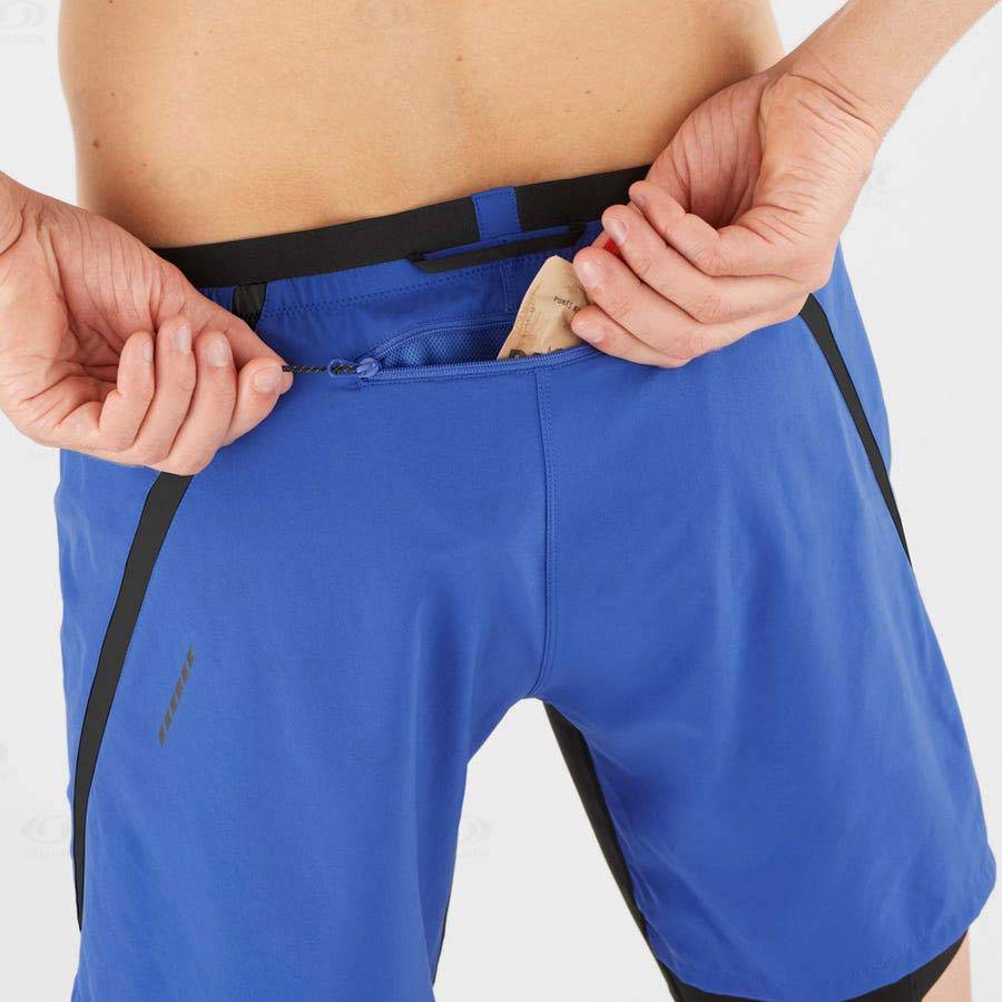 Blue Men's Salomon CROSS TWINSKIN Shorts | USA-M1986