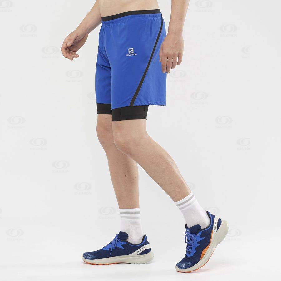 Blue Men's Salomon CROSS TWINSKIN Shorts | USA-M1986