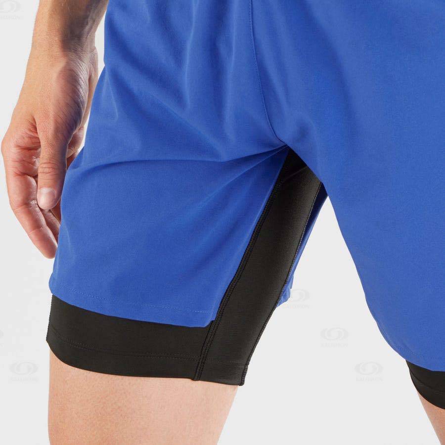 Blue Men's Salomon CROSS TWINSKIN Shorts | USA-M1986