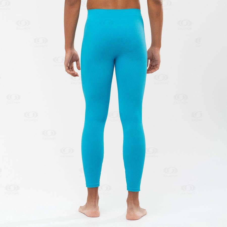 Blue Men's Salomon ESSENTIAL SEAMLESS Running Tights | USA-W1590