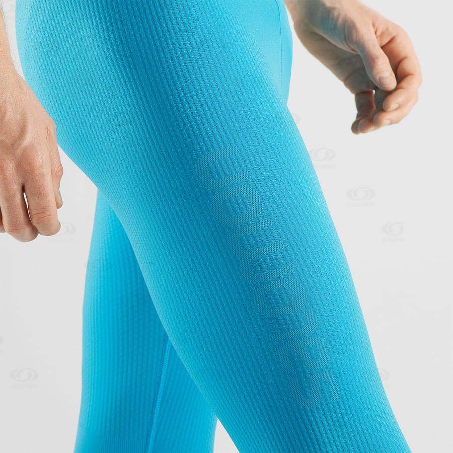 Blue Men's Salomon ESSENTIAL SEAMLESS Running Tights | USA-W1590