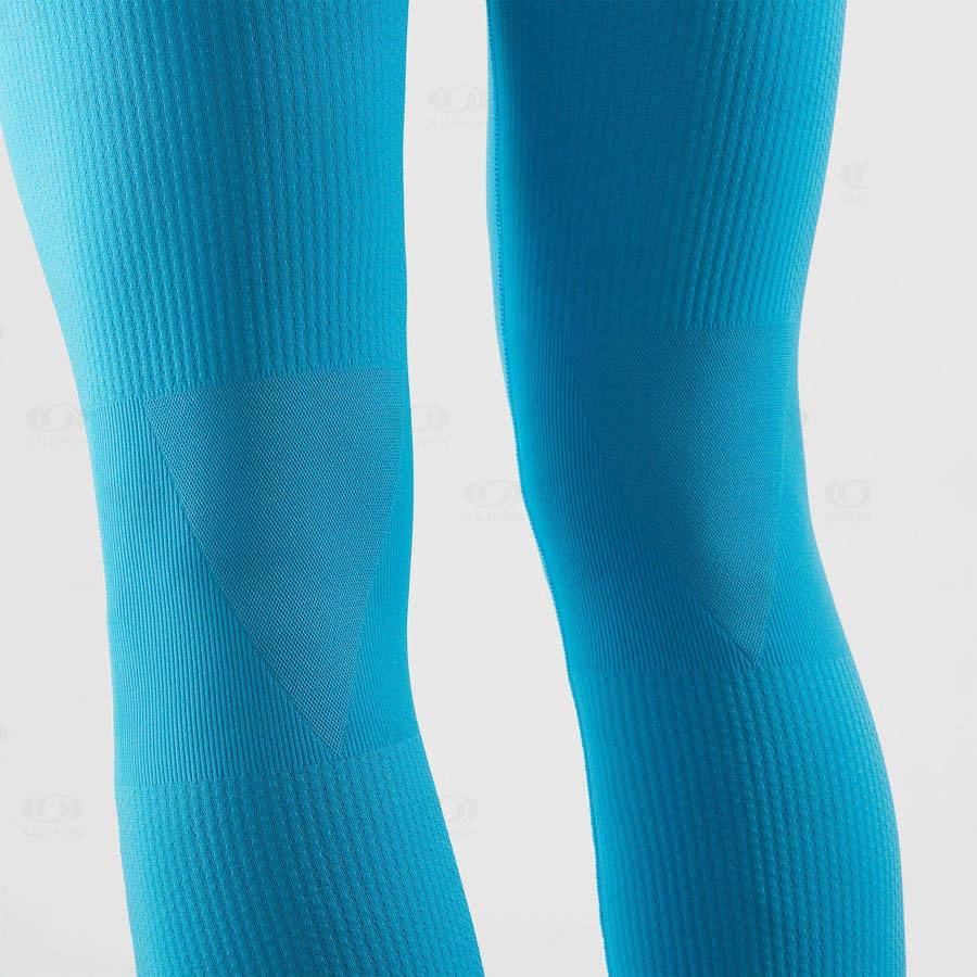 Blue Men's Salomon ESSENTIAL SEAMLESS Running Tights | USA-W1590