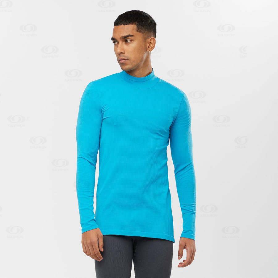 Blue Men's Salomon ESSENTIAL SEAMLESS T Shirts | USA-N2527