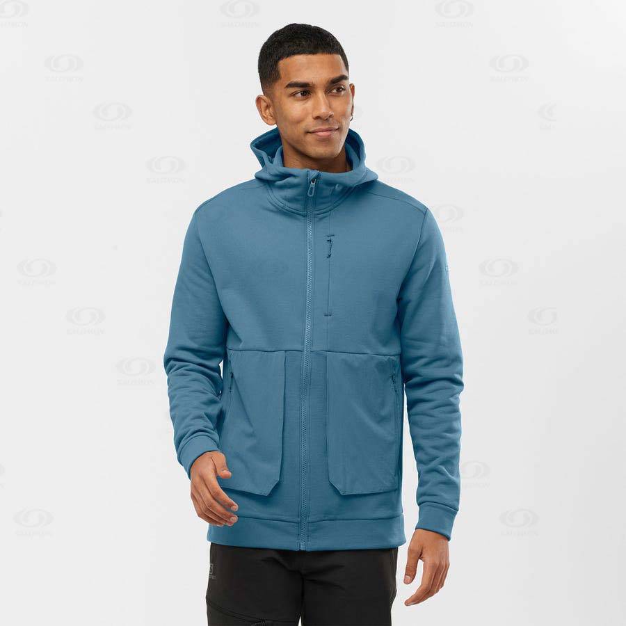 Blue Men's Salomon ESSENTIAL WARM FLEECE Hoodie | USA-N1750