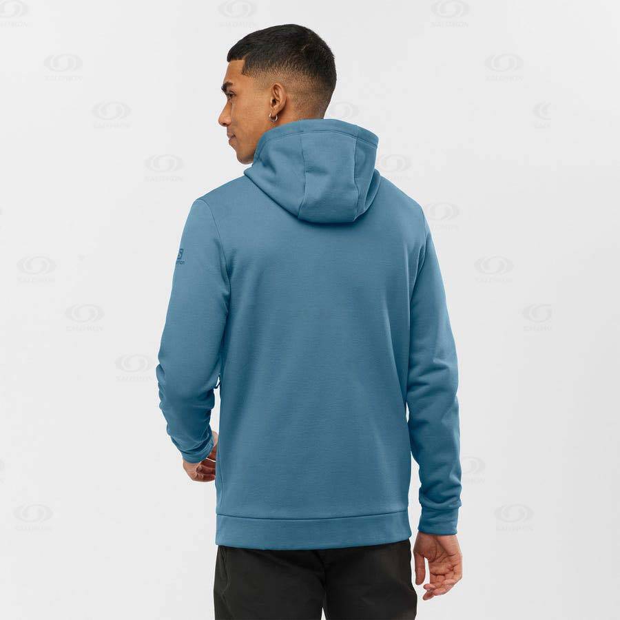 Blue Men's Salomon ESSENTIAL WARM FLEECE Hoodie | USA-N1750