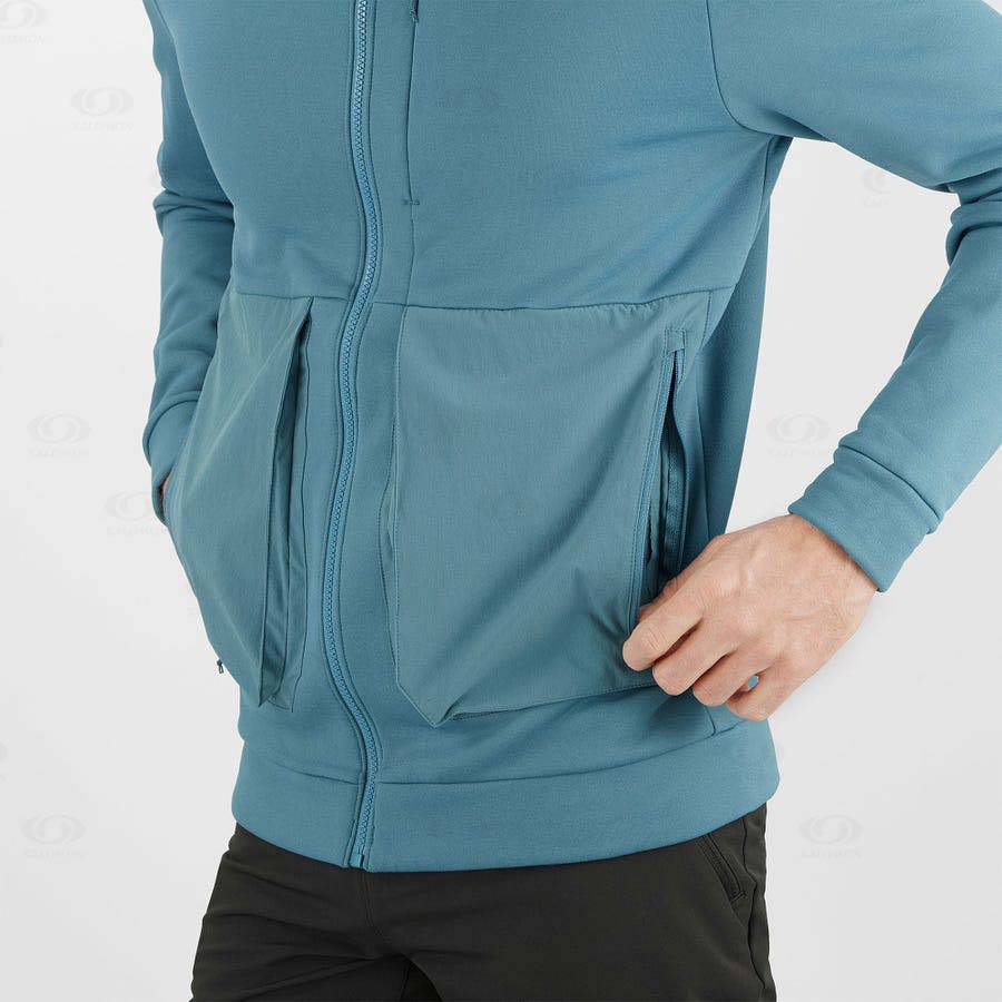 Blue Men's Salomon ESSENTIAL WARM FLEECE Hoodie | USA-N1750