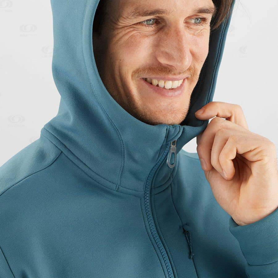 Blue Men's Salomon ESSENTIAL WARM FLEECE Hoodie | USA-N1750