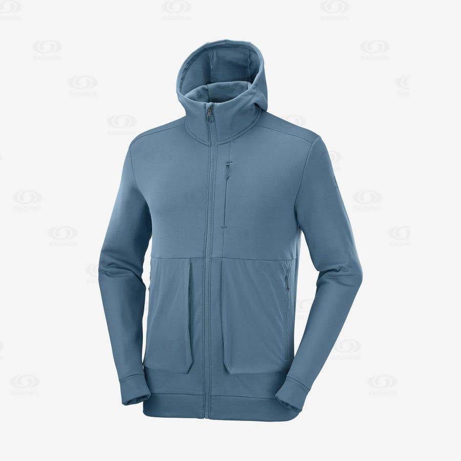 Blue Men\'s Salomon ESSENTIAL WARM FLEECE Hoodie | USA-N1750