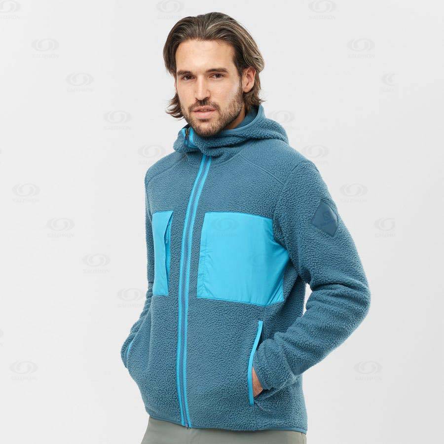 Blue Men's Salomon ESSENTIAL WARM TEDDY Hoodie | USA-M1916