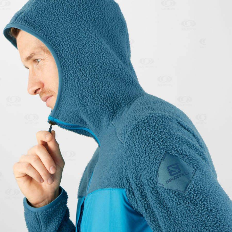 Blue Men's Salomon ESSENTIAL WARM TEDDY Hoodie | USA-M1916