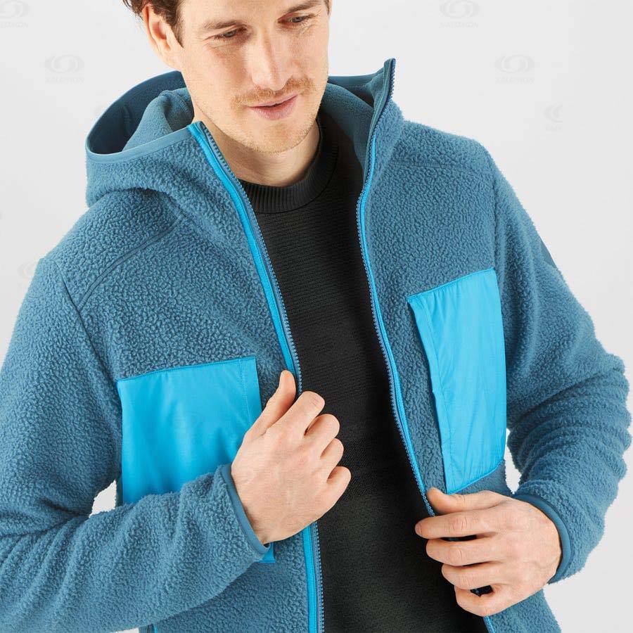 Blue Men's Salomon ESSENTIAL WARM TEDDY Hoodie | USA-M1916