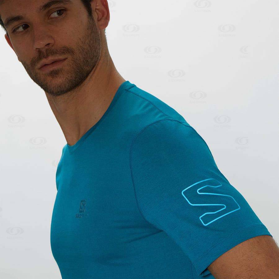 Blue Men's Salomon OUTLINE T Shirts | USA-M2497