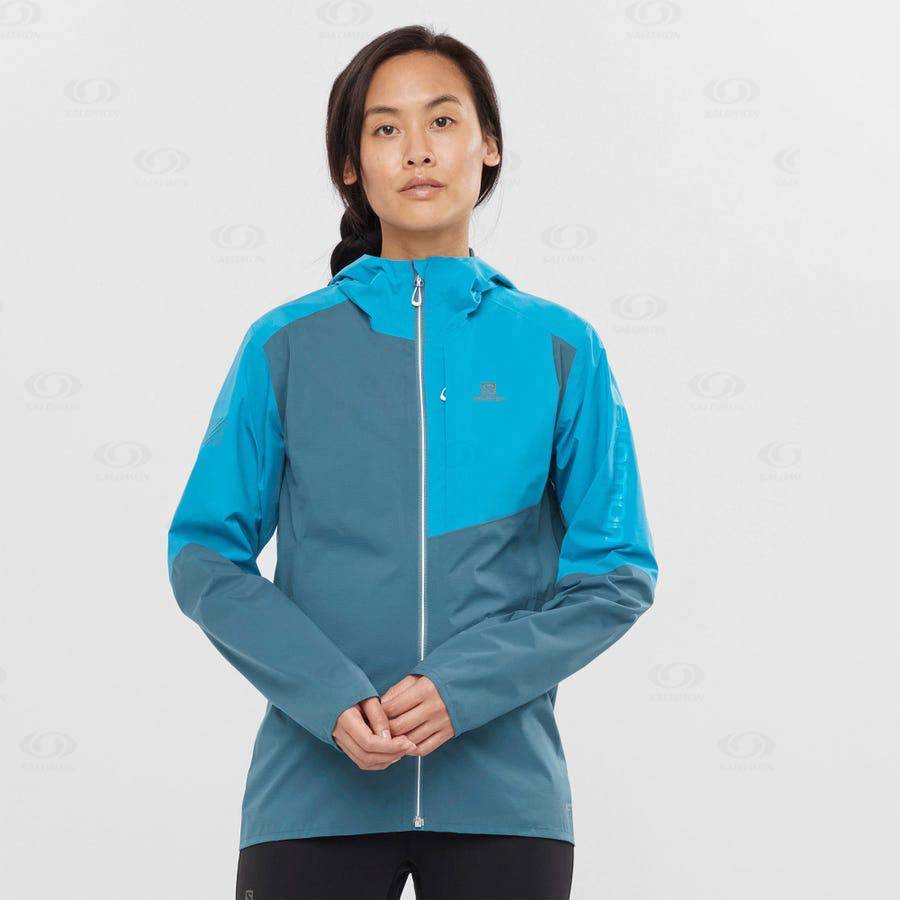 Blue Women's Salomon BONATTI TRAIL Waterproof Jackets | USA-O1420