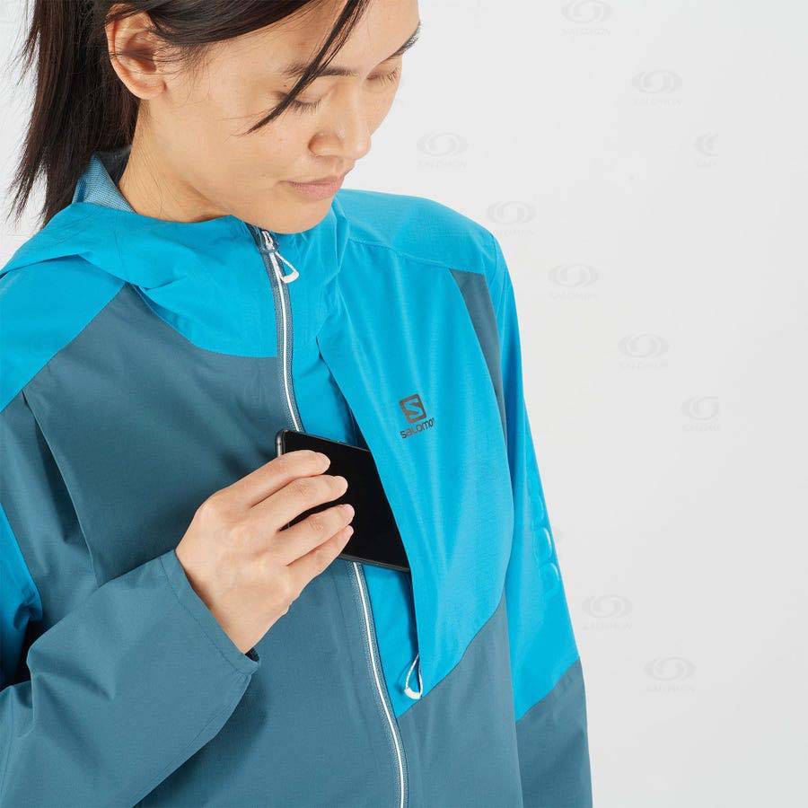 Blue Women's Salomon BONATTI TRAIL Waterproof Jackets | USA-O1420