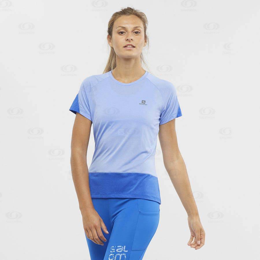 Blue Women's Salomon CROSS RUN T Shirts | USA-O1812