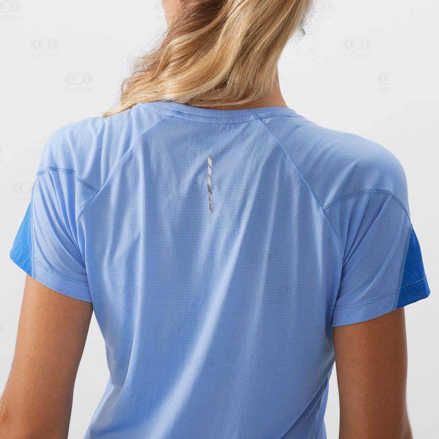 Blue Women's Salomon CROSS RUN T Shirts | USA-O1812