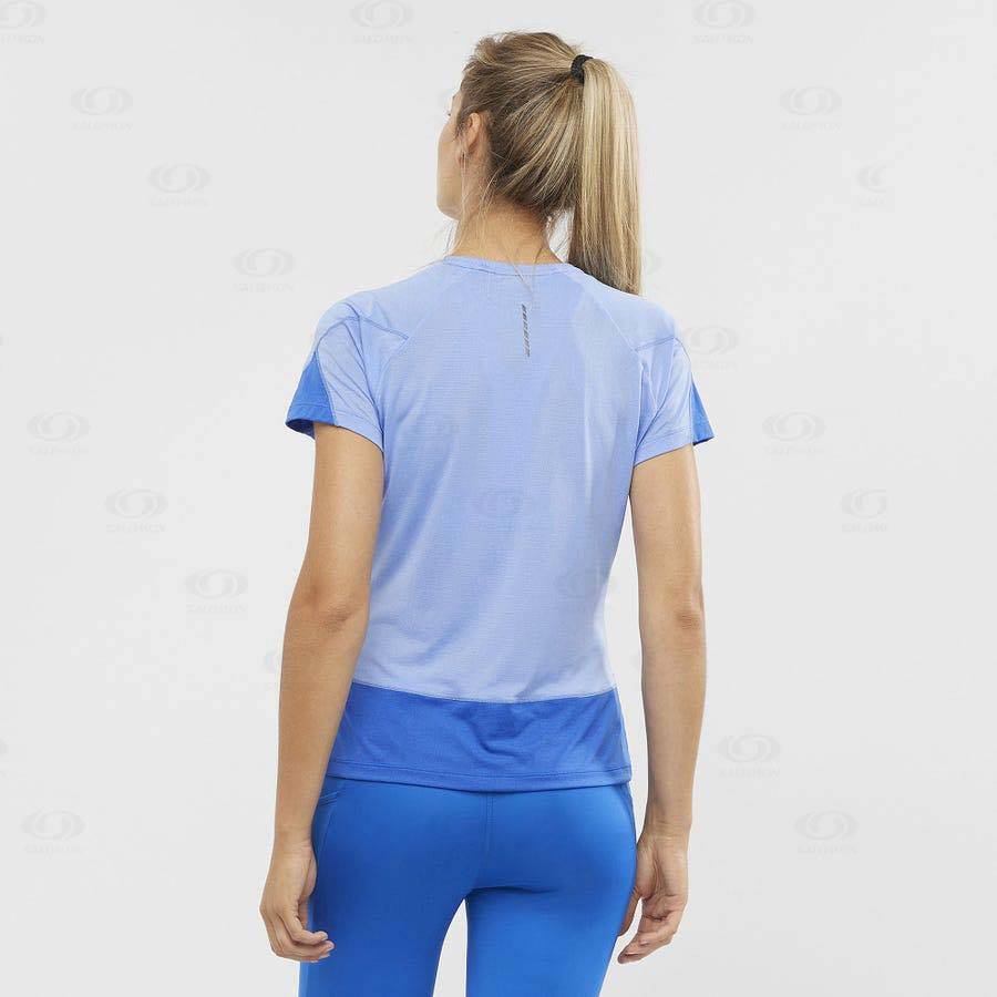 Blue Women's Salomon CROSS RUN T Shirts | USA-O1812