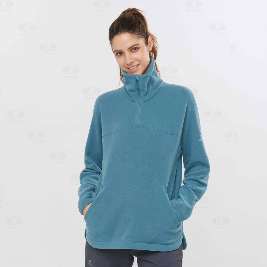 Blue Women's Salomon ESSENTIAL COSY FLEECE Hoodie | USA-O1581