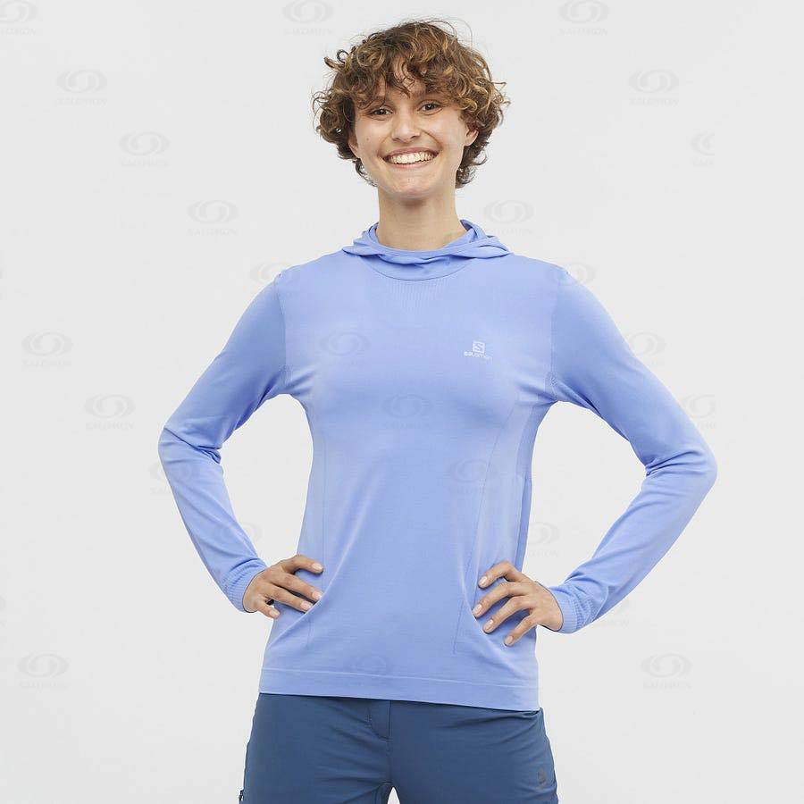 Blue Women's Salomon ESSENTIAL SEAMLESS Hoodie | USA-L1487