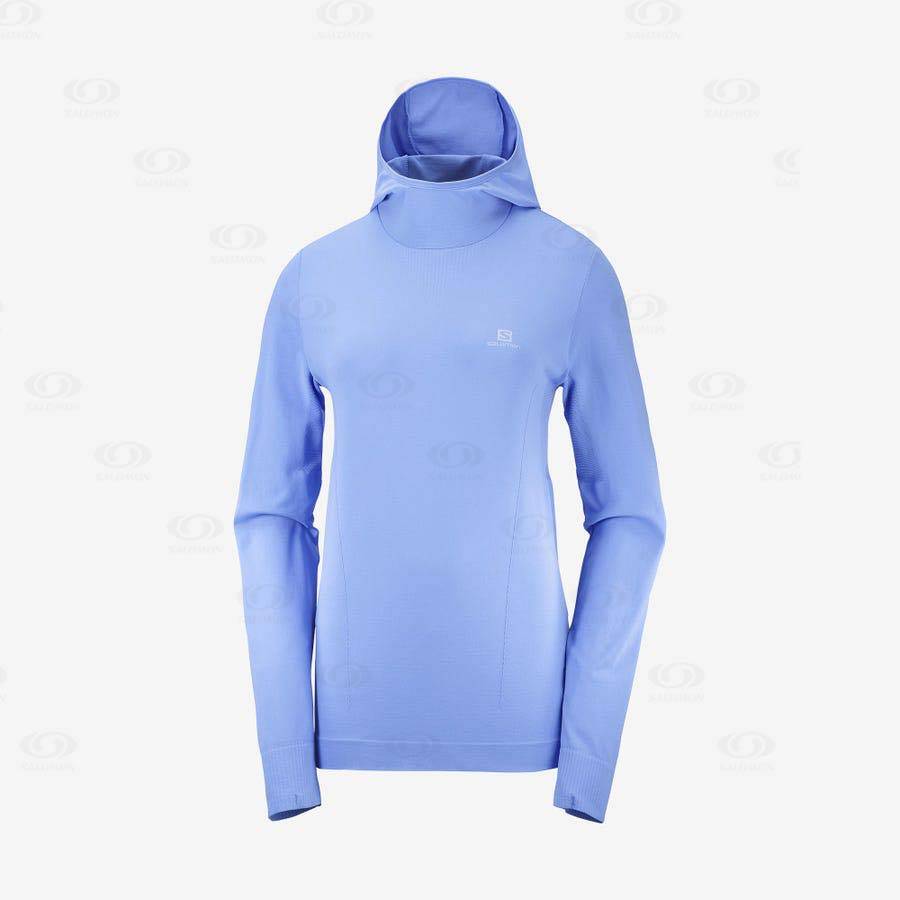 Blue Women\'s Salomon ESSENTIAL SEAMLESS Hoodie | USA-L1487