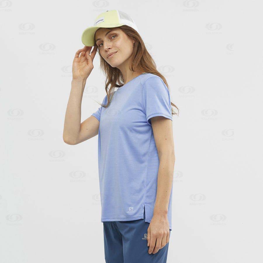 Blue Women's Salomon OUTLINE SUMMER T Shirts | USA-A1724