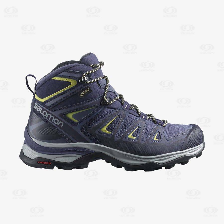 Blue Women\'s Salomon X ULTRA 3 WIDE MID GORE-TEX Waterproof Shoes | USA-L2495