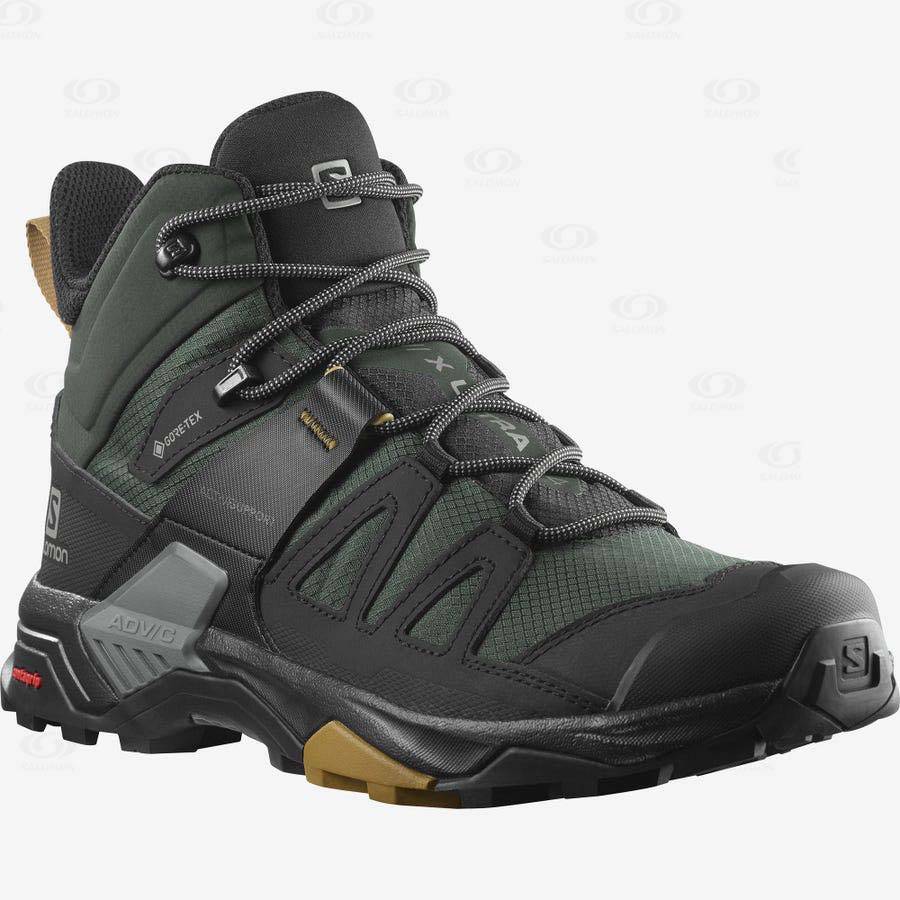 Green / Black Men's Salomon X ULTRA 4 MID GORE-TEX Hiking Boots | USA-L1417