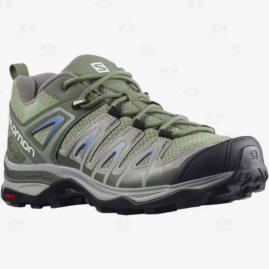 Green / Grey Women's Salomon X ULTRA PIONEER Hiking Shoes | USA-M2070