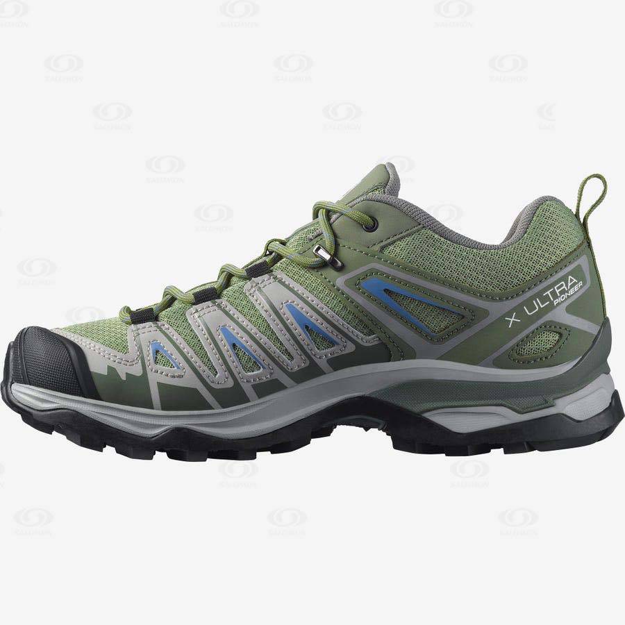 Green / Grey Women's Salomon X ULTRA PIONEER Hiking Shoes | USA-M2070