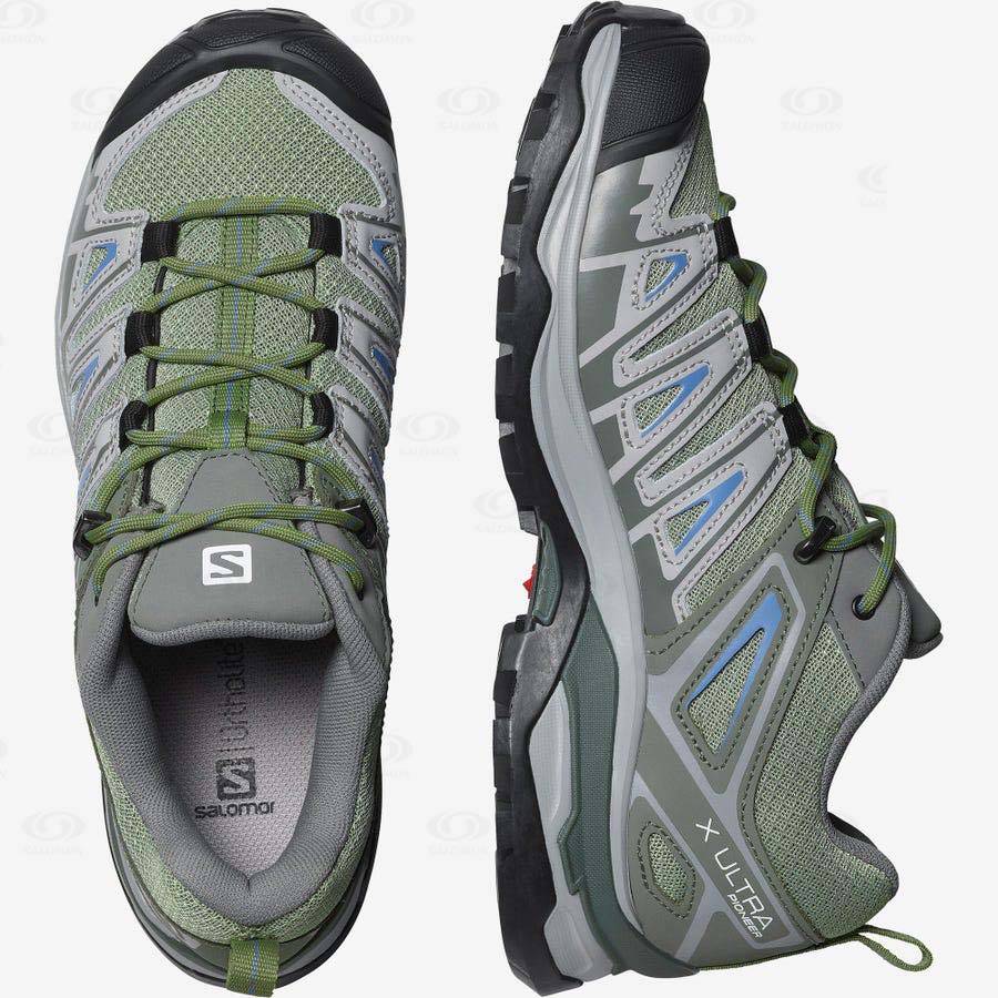 Green / Grey Women's Salomon X ULTRA PIONEER Hiking Shoes | USA-M2070