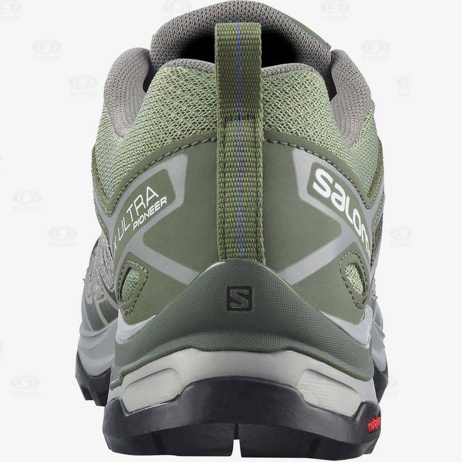 Green / Grey Women's Salomon X ULTRA PIONEER Hiking Shoes | USA-M2070