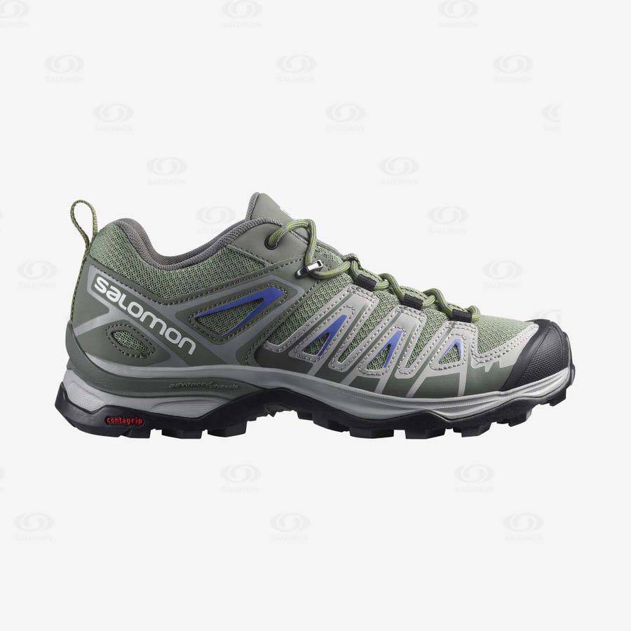 Green / Grey Women\'s Salomon X ULTRA PIONEER Hiking Shoes | USA-M2070