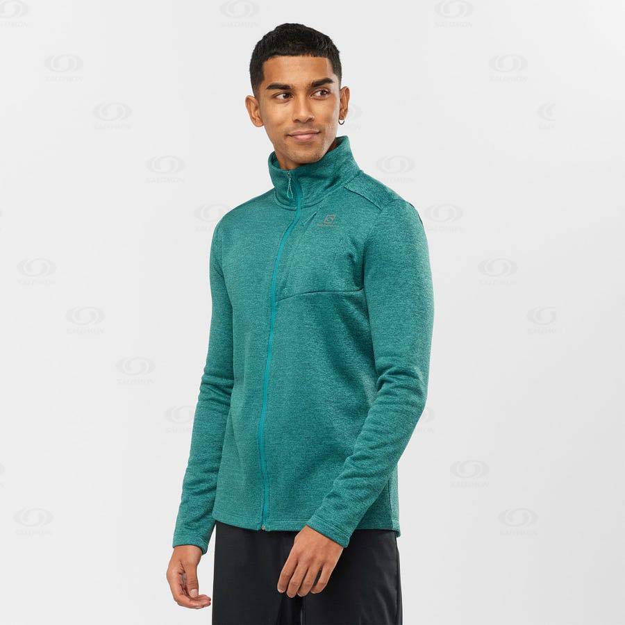 Green Men's Salomon ESSENTIAL LIGHTWARM HEATHER Hoodie | USA-O1364