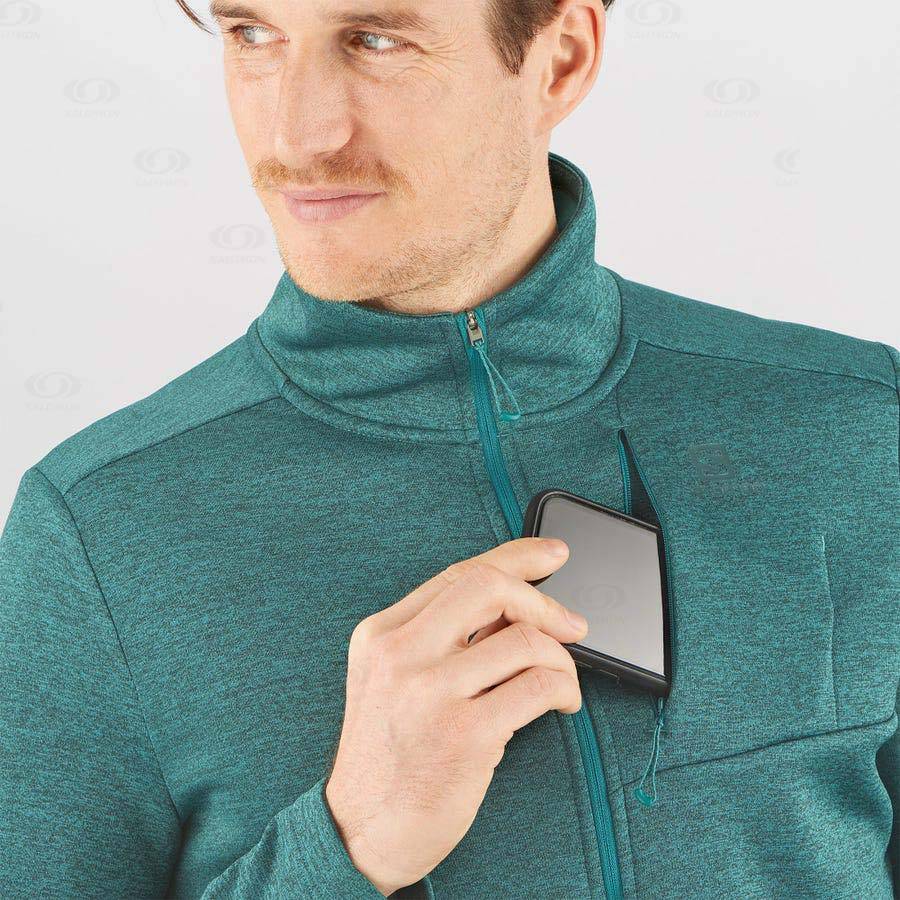 Green Men's Salomon ESSENTIAL LIGHTWARM HEATHER Hoodie | USA-O1364