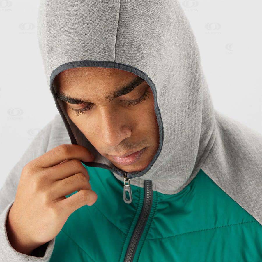 Green Men's Salomon ESSENTIAL XWARM HYBRID Hoodie | USA-M1636