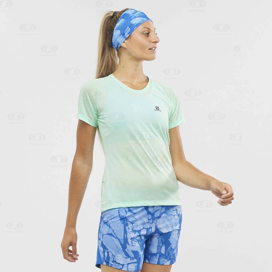 Green Women's Salomon CROSS REBEL T Shirts | USA-O1327