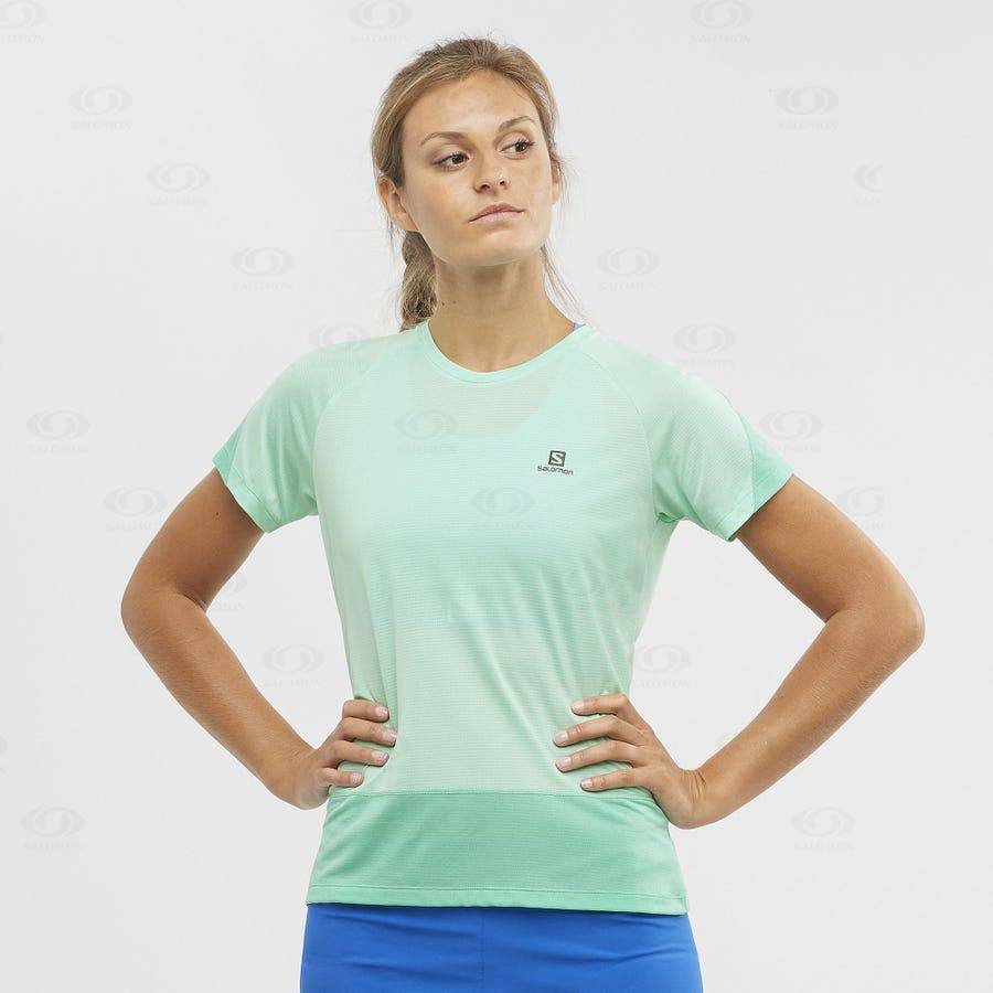 Green Women's Salomon CROSS RUN T Shirts | USA-L1340