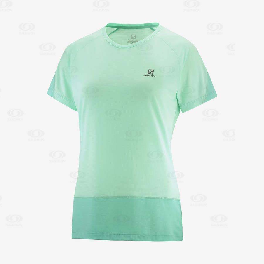 Green Women\'s Salomon CROSS RUN T Shirts | USA-L1340