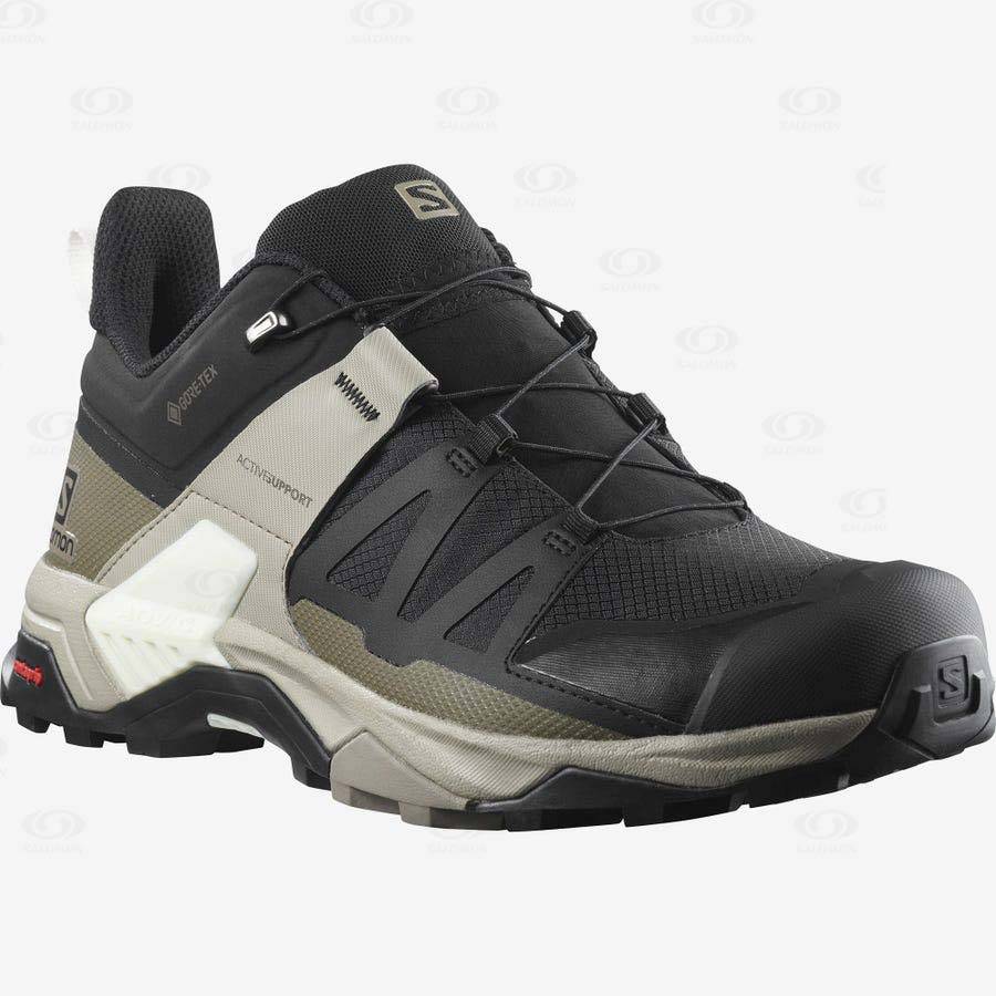 Grey / Black / Green Men's Salomon X ULTRA 4 GORE-TEX Hiking Shoes | USA-N2562