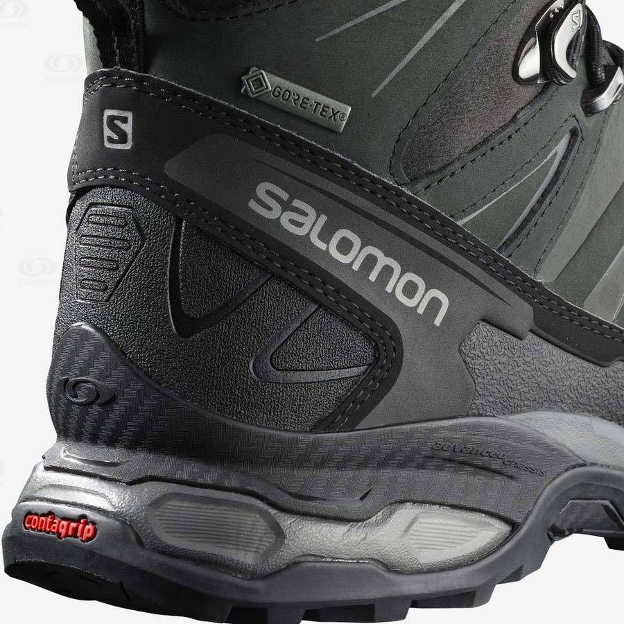 Grey / Black / Green Men's Salomon X ULTRA TREK GORE-TEX Waterproof Shoes | USA-O1224