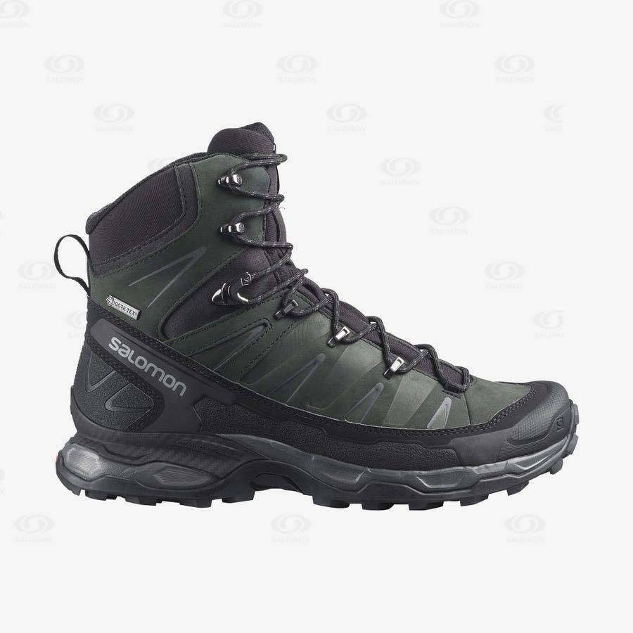 Grey / Black / Green Men\'s Salomon X ULTRA TREK GORE-TEX Hiking Boots | USA-S1156