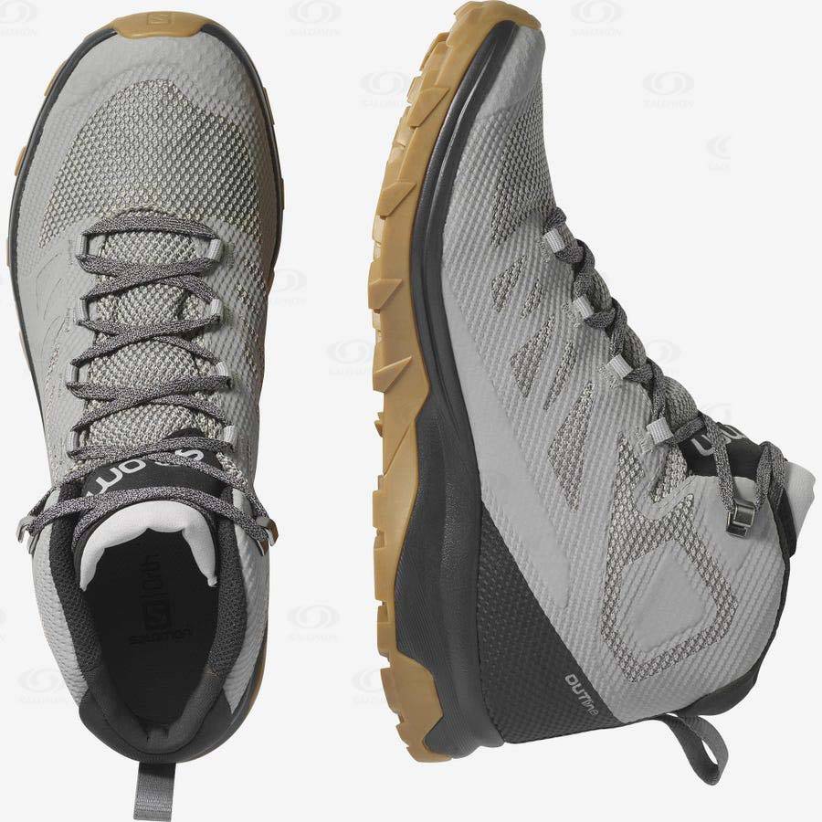 Grey / Black Men's Salomon OUTLINE MID GORE-TEX Waterproof Shoes | USA-A1829