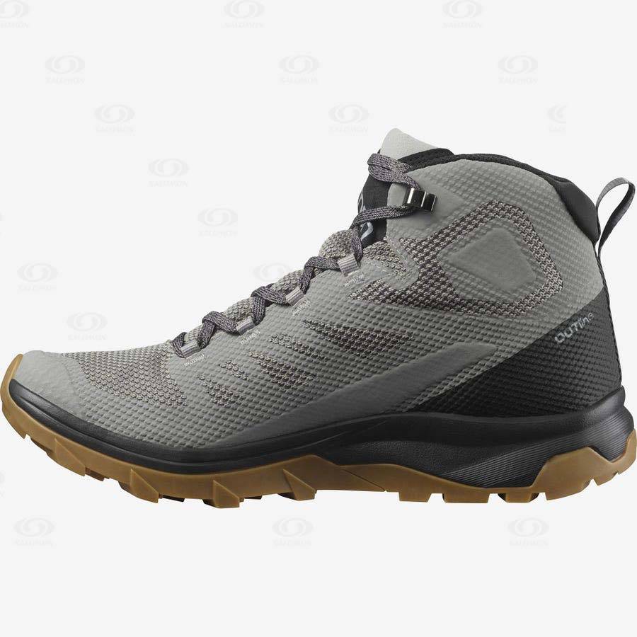 Grey / Black Men's Salomon OUTLINE MID GORE-TEX Waterproof Shoes | USA-A1829