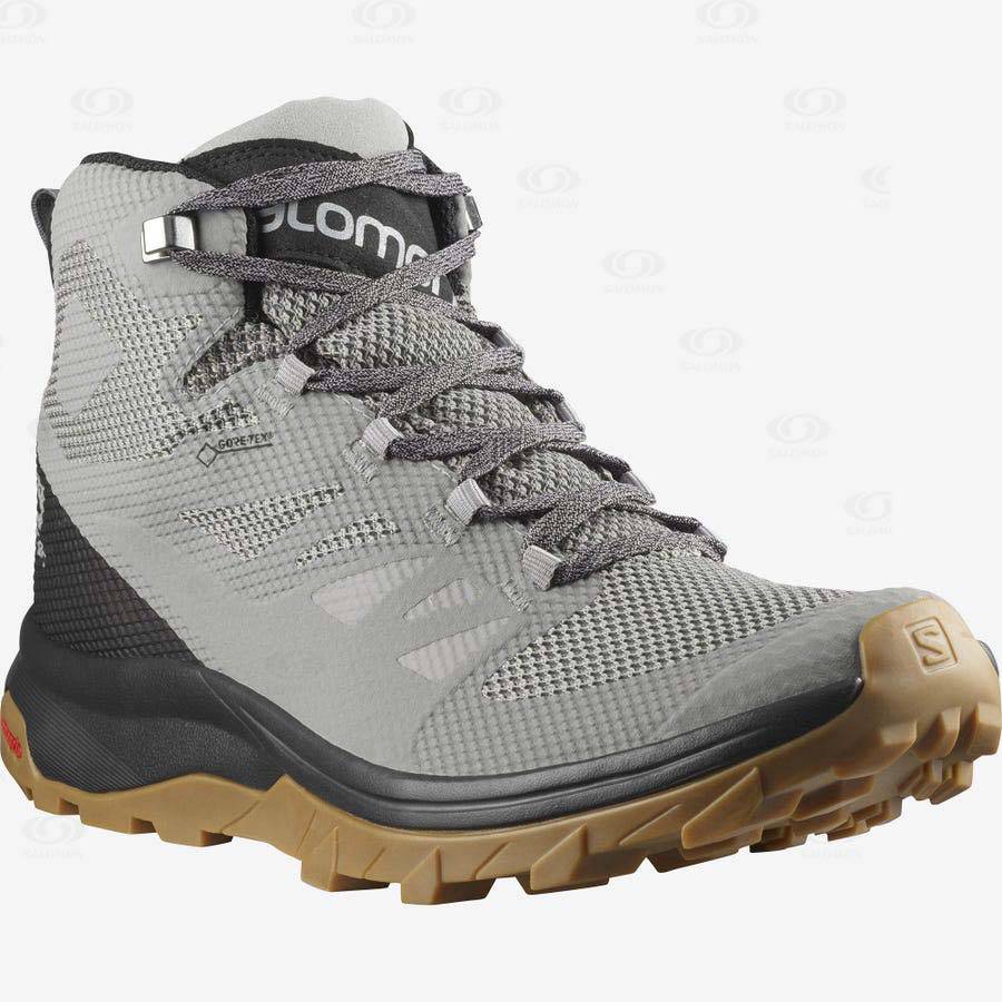 Grey / Black Men's Salomon OUTLINE MID GORE-TEX Hiking Boots | USA-M1755